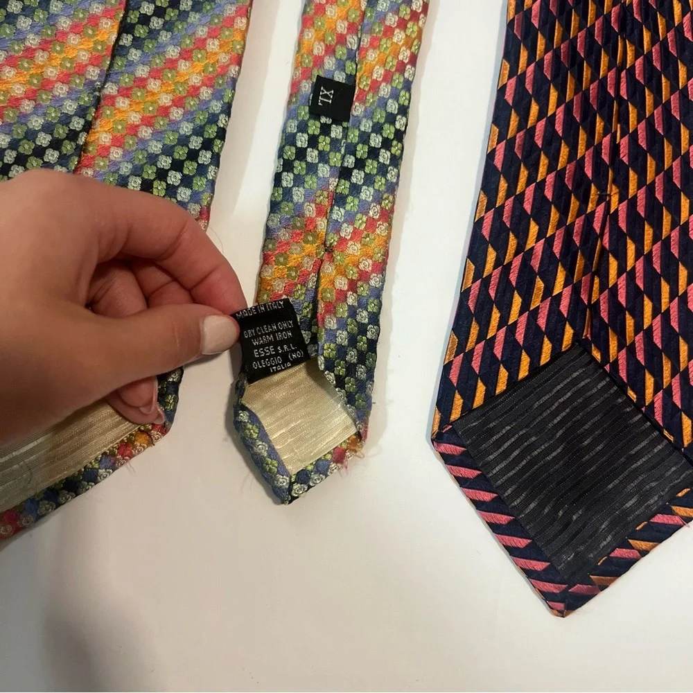 Bolgheri, Multicolor, Vibrant, Patterned,‎ 100% silk, XL size, Men's Ties